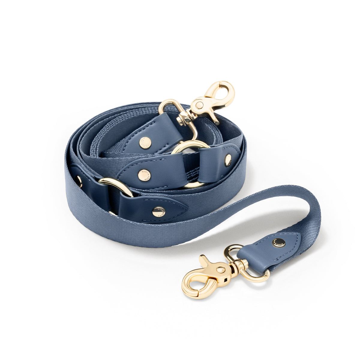 Stone Blue hands-free crossbody dog leash with 14k gold-plated hardware