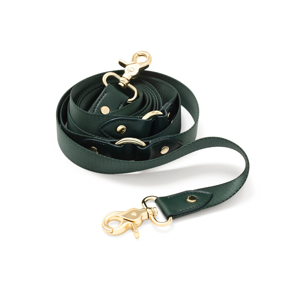 Forest Green hands-free crossbody dog leash with 14k gold-plated hardware