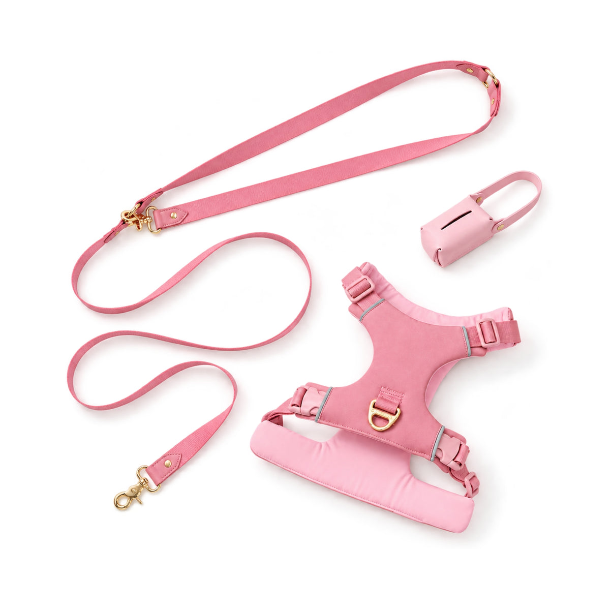 Baby Pink dog harness and crossbody leash set by BOBO & NANA
