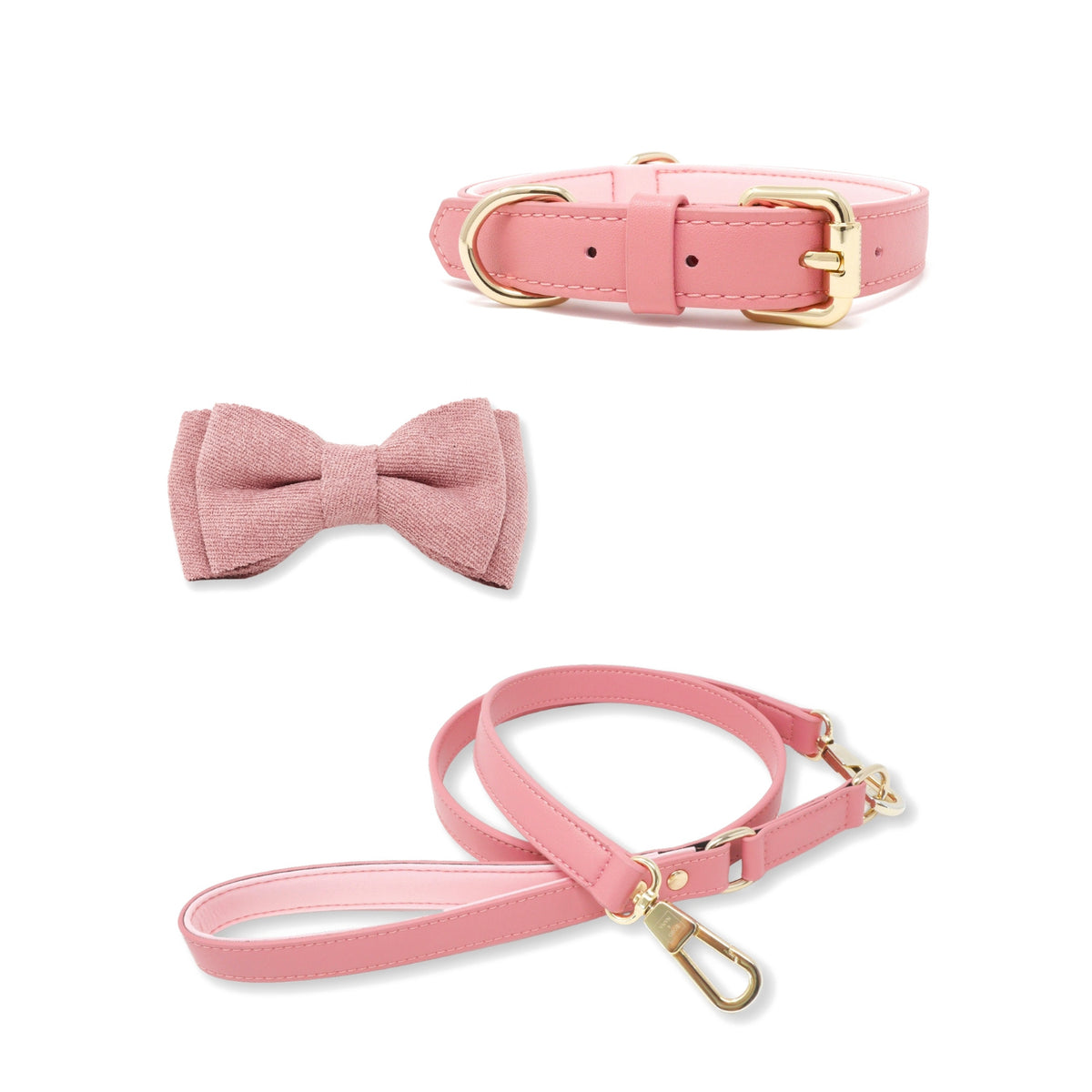 Baby Pink dog collar, leash and bow tie set – BOBO & NANA