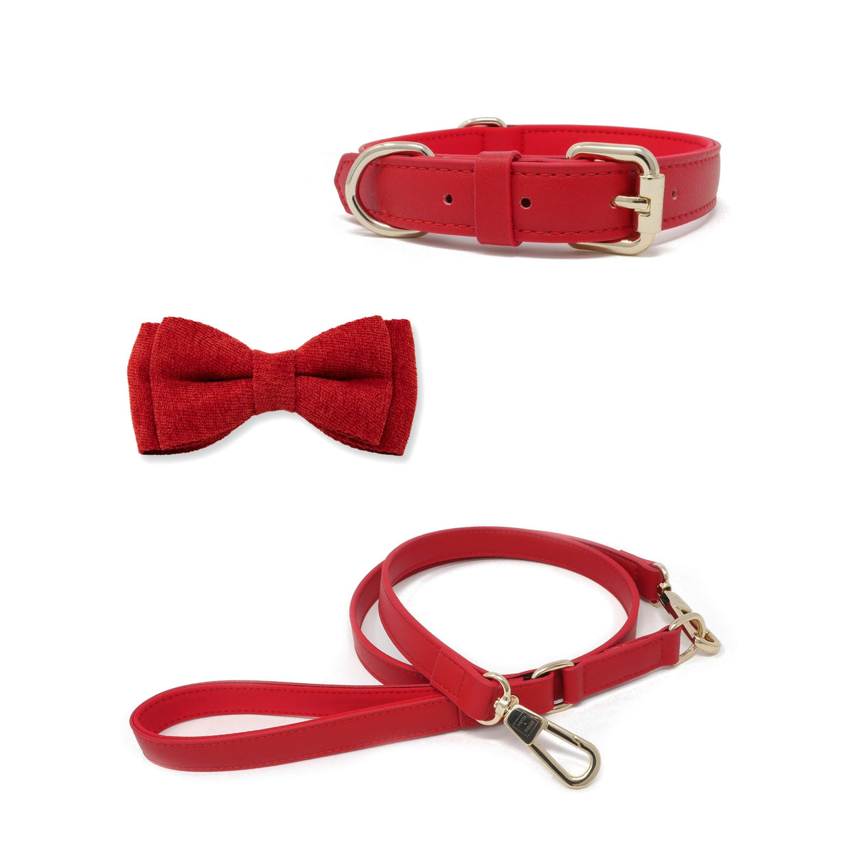 Flame Red dog collar, leash and bow tie set – BOBO & NANA
