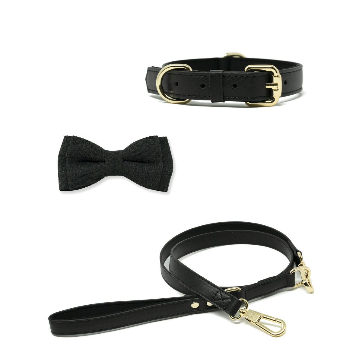 Onyx Black dog collar, leash and bow tie set – BOBO & NANA