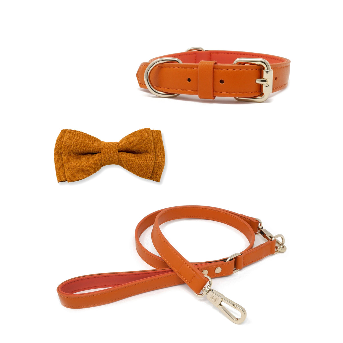 Tangerine Orange dog collar, leash and bow tie set – BOBO & NANA