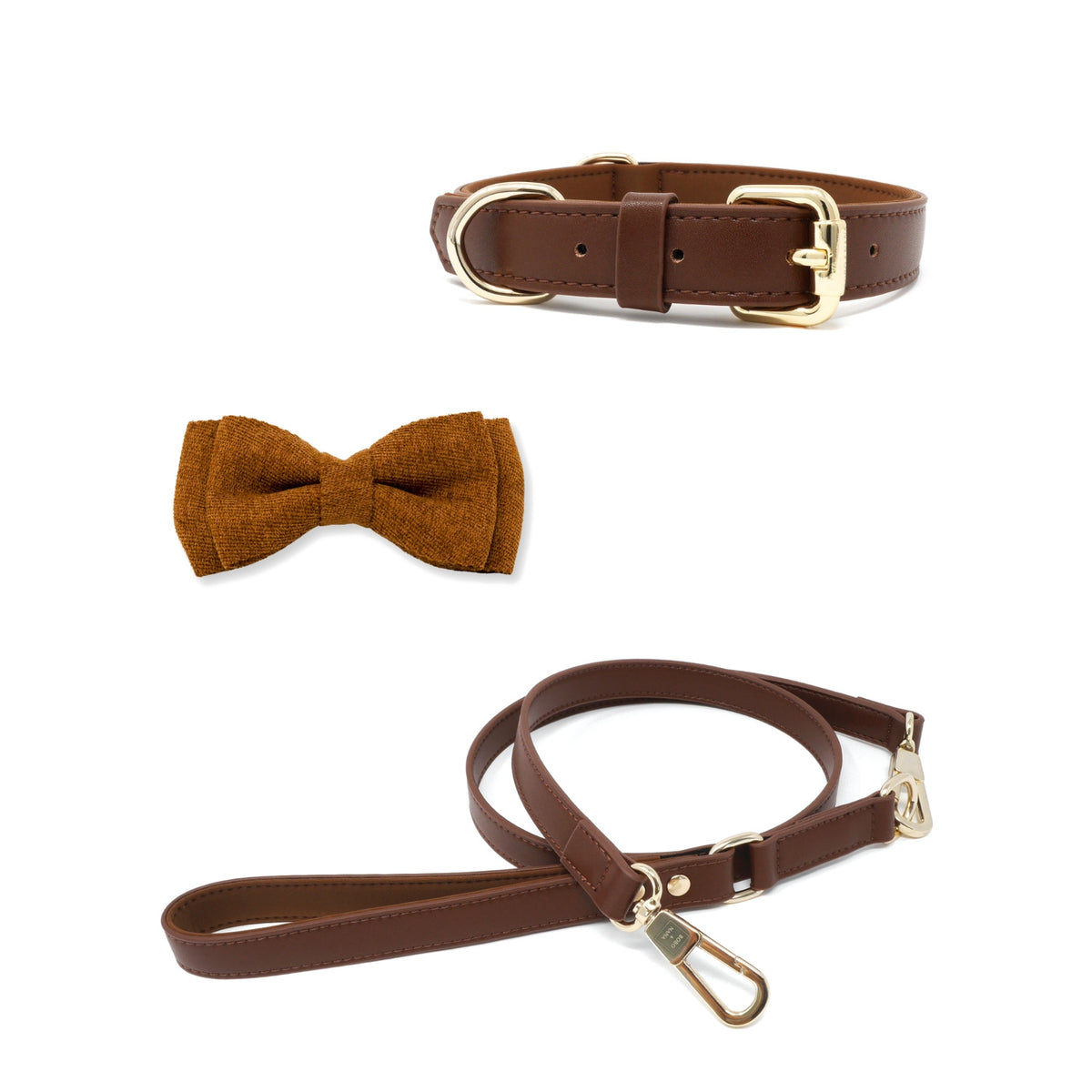 Chocolate Brown dog collar, leash and bow tie set – BOBO & NANA