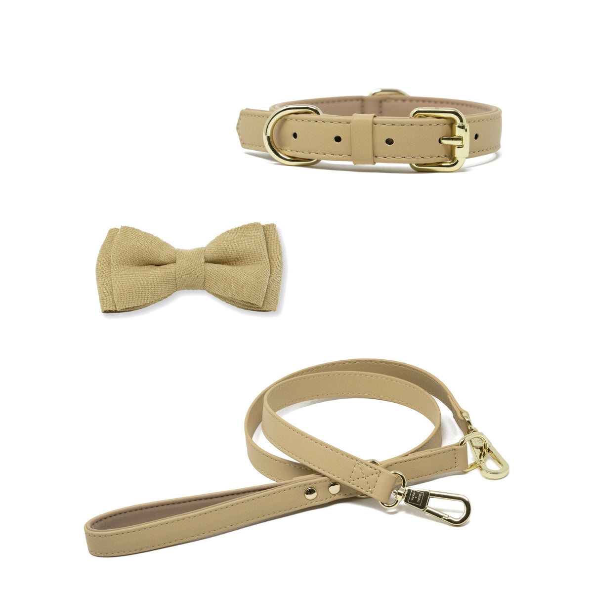 Cream Beige dog collar, leash and bow tie set – BOBO & NANA