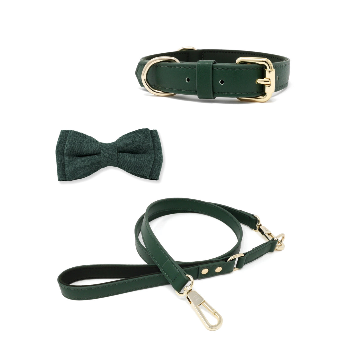 Forest Green dog collar, leash and bow tie set – BOBO & NANA