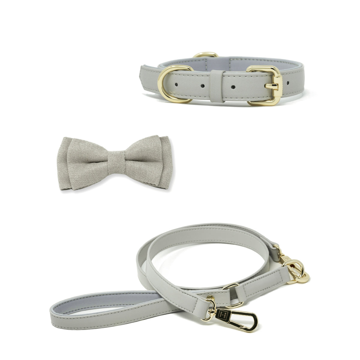 Pearl Gray dog collar, leash and bow tie set – BOBO & NANA