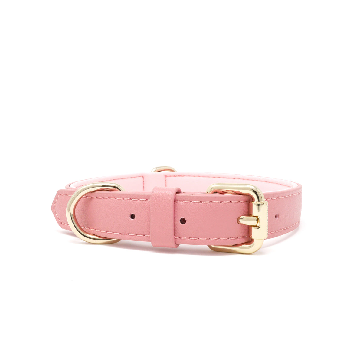 Baby Pink vegan leather dog collar with gold buckle and D-ring