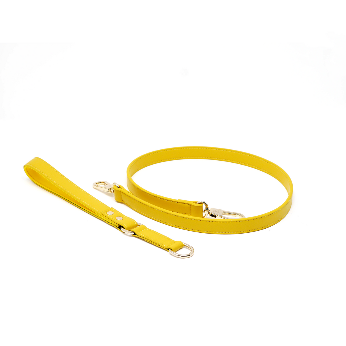 Bumblebee Yellow vegan leather dog leash with detachable padded handle and gold clasp