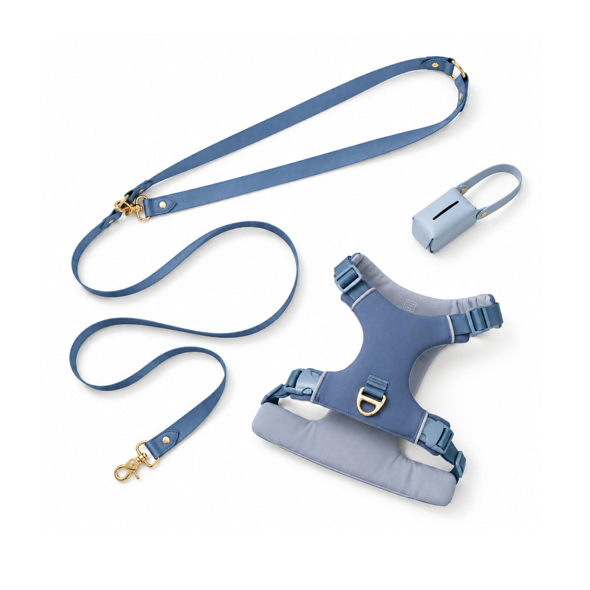Stone Blue dog harness and crossbody leash set by BOBO & NANA