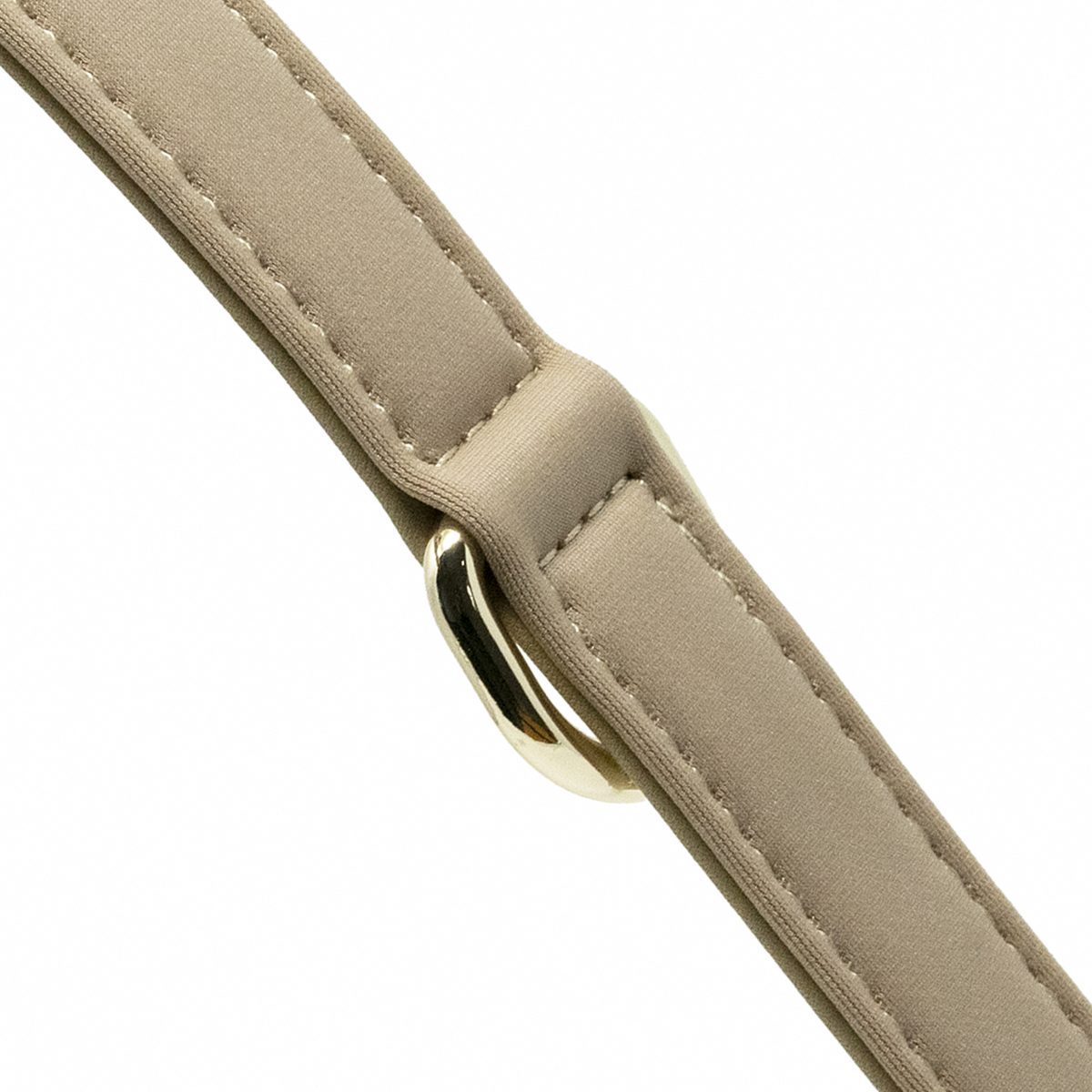 Close-up detail of the Cream Beige dog collar featuring soft foam padding and gold D-ring hardware.